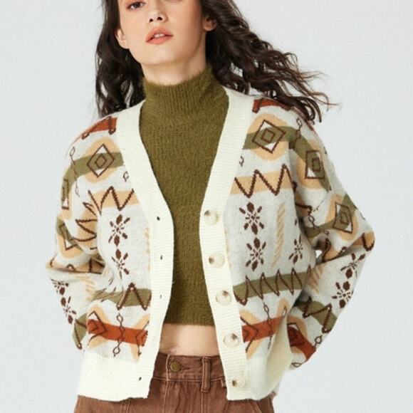 Cider‎ Size S Aztek Button Front Cardigan Sweater Fall Soft V-Neck geometric - Picture 10 of 10